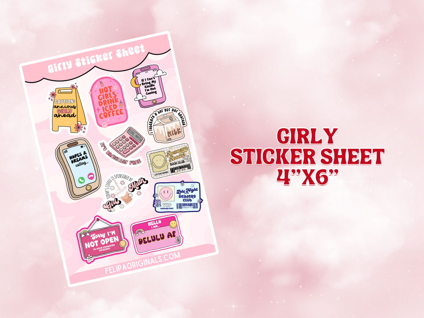 Girly Delights 4"x6" Glossy Waterproof Sticker Sheet - Adorable Accessory Decals