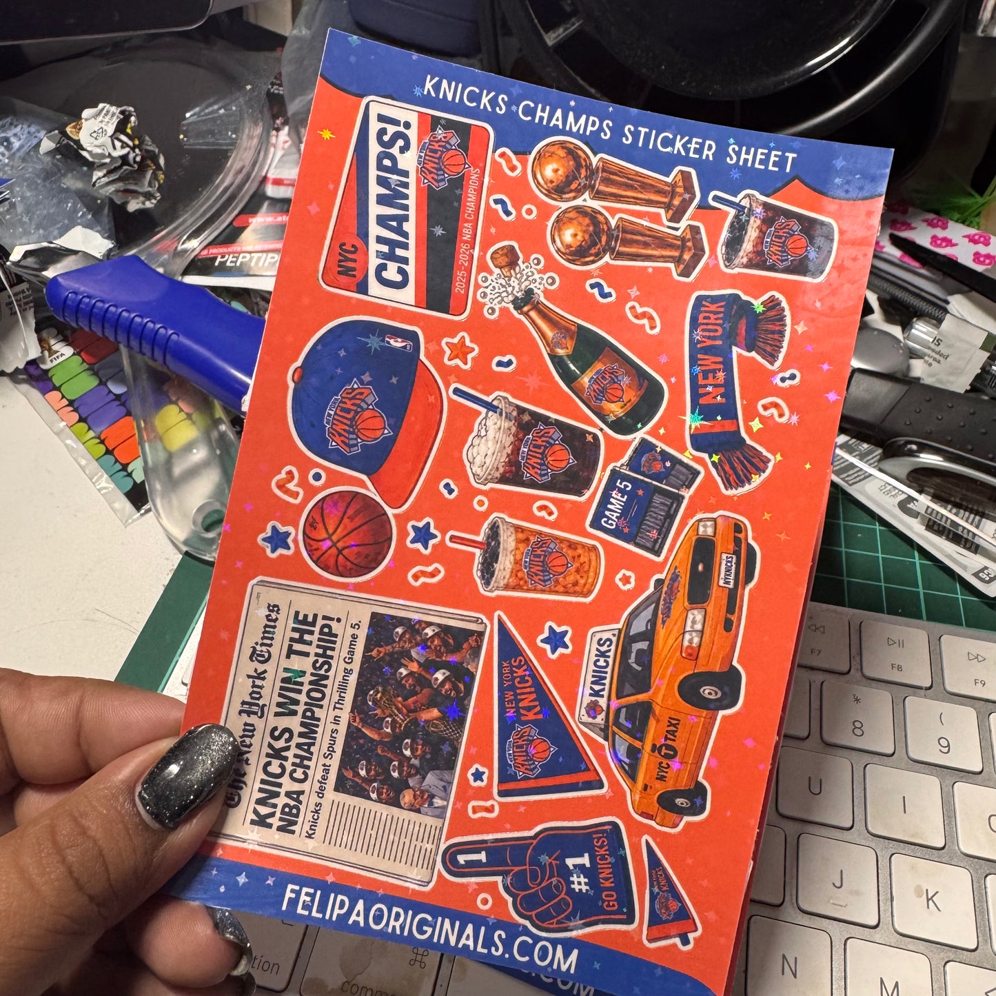NY Knicks Championship Sticker Sheet | 4x6 Kiss-Cut Basketball Fan Stickers | Matte, Holographic