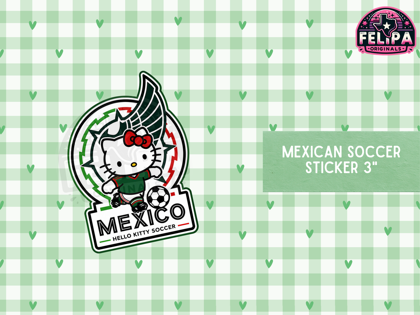 Mexico Soccer Kitty Sticker | Kawaii Football Fan Sticker | Waterproof Matte Vinyl Style Decal | 3 Inch
