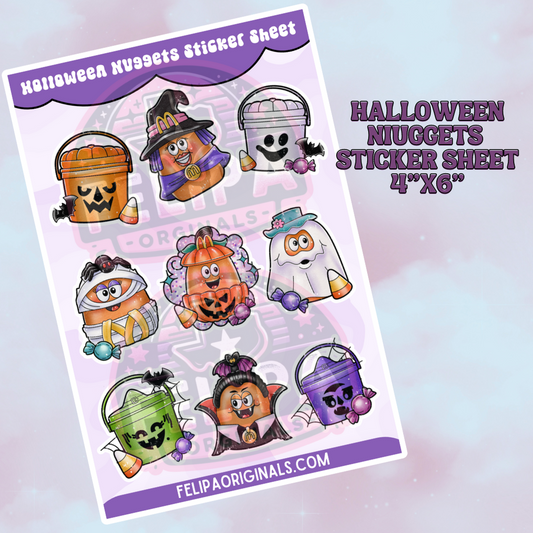Holographic Halloween Nuggets Sticker Sheet - 4x6 Inch - Cute Halloween Characters