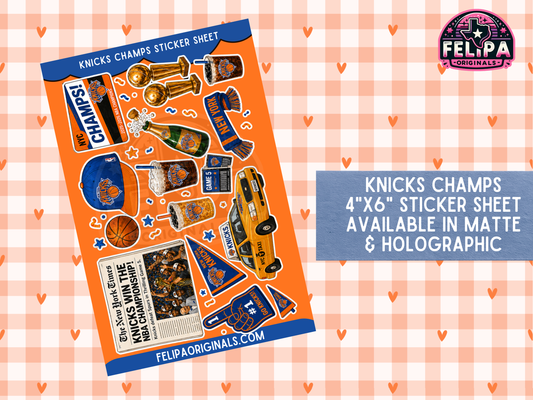 NY Knicks Championship Sticker Sheet | 4x6 Kiss-Cut Basketball Fan Stickers | Matte, Holographic