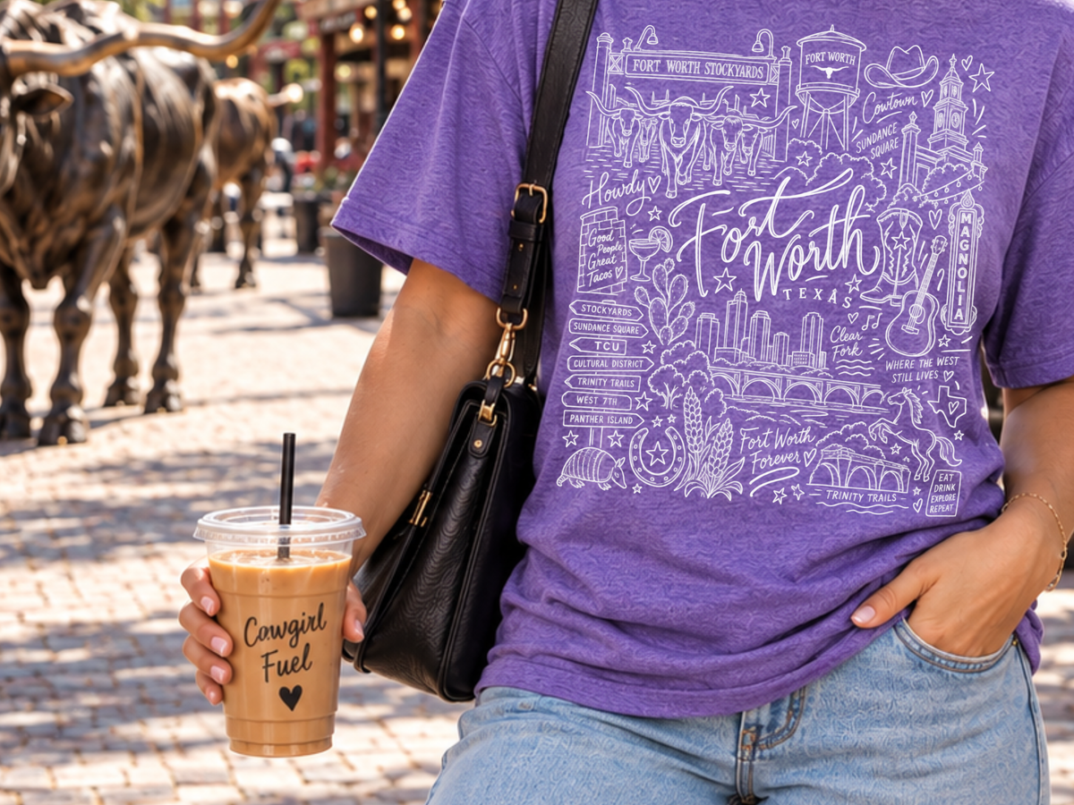 Fort Worth Texas Doodle T-Shirt | Western Cowgirl Graphic Tee | Texas Shirt