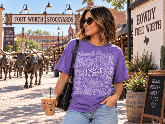 Fort Worth Texas Doodle T-Shirt | Western Cowgirl Graphic Tee | Texas Shirt