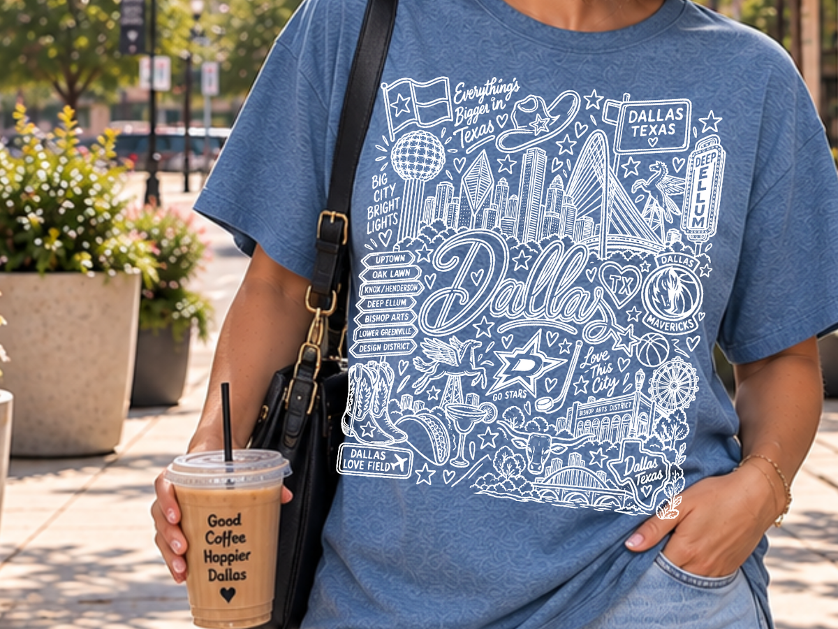 Dallas Texas Doodle T-Shirt | Oversized Dallas Graphic Tee | Texas City Shirt